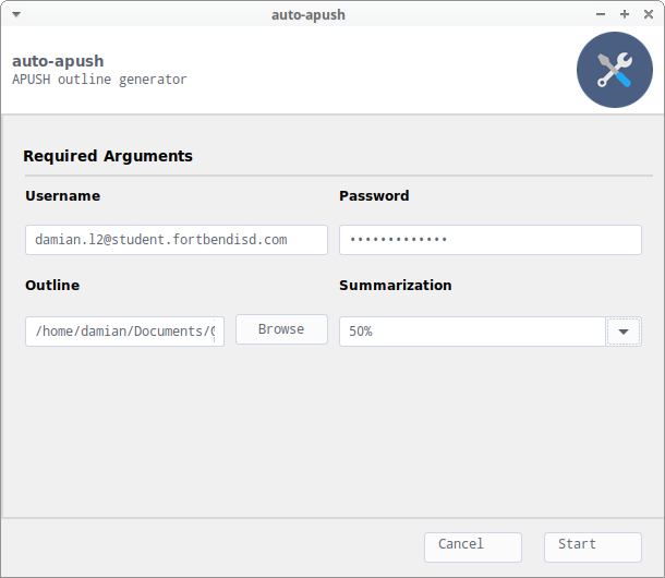 The program configuration menu