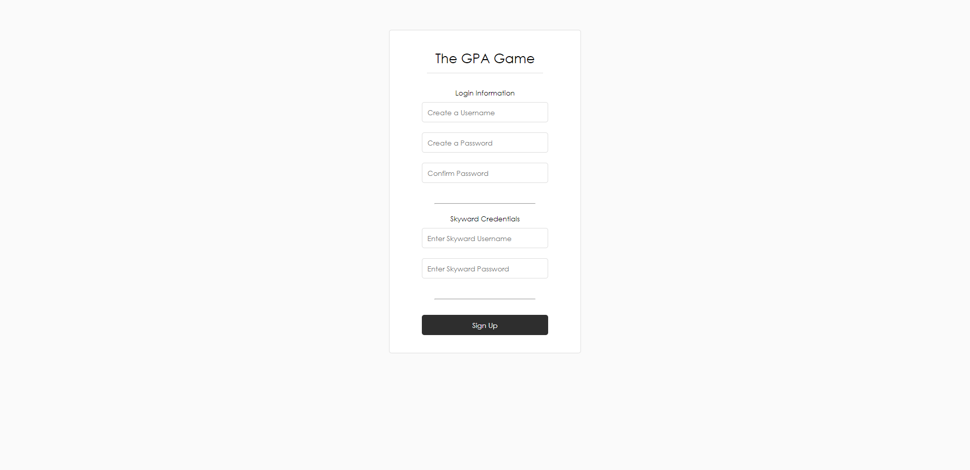The signup form accepting user credentials
